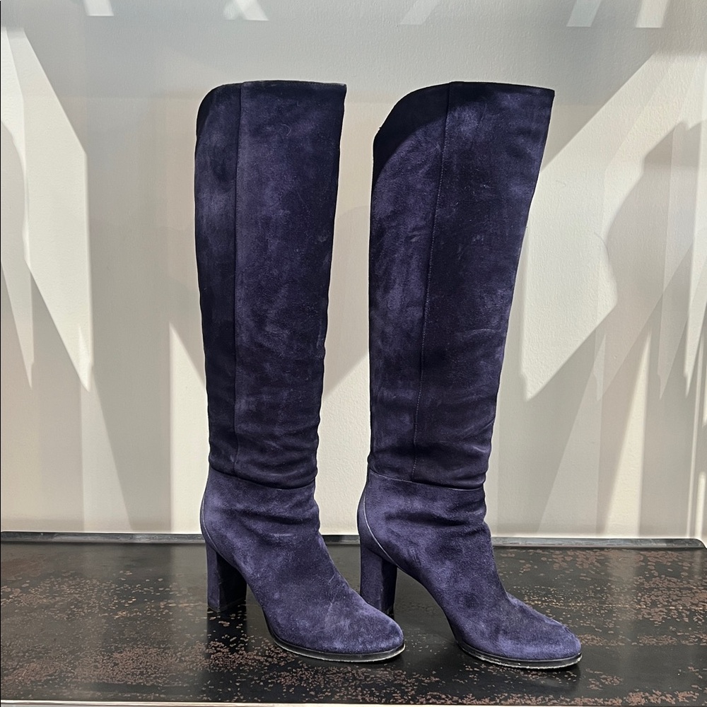 Jimmy Choo Navy Suede Knee High Boots